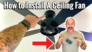 How To Install A Ceiling Fan With Light and Remote  Hampton Bay Ceiling Fan Installation [upl. by Ronacin]