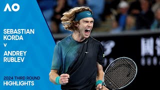 Sebastian Korda v Andrey Rublev Highlights  Australian Open 2024 Third Round [upl. by Enelyaj]