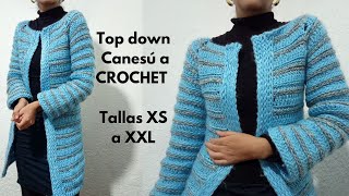 cómo tejer un abrigo a crochet en una semana en técnica top down o canesu todas las tallas parte 1 [upl. by Lleroj]