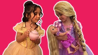 PRINCESS TEA PARTY PART 1  Cake Elsa Toys and Dolls  Princesses In Real Life [upl. by Ardnuek913]