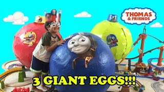 GIANT SURPRISE EGGS Thomas and Friends Toys opening with Ryan [upl. by Stochmal]