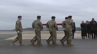 Hand over heart Biden joins grieving families of US troops killed in Jordan as remains arrive home [upl. by Kiker388]