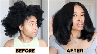 Natural Hair KINKY TO STRAIGHT ROUTINE full bodyone product [upl. by Lambrecht]