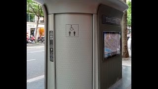 Fully automatic and self cleaning public toilet in Paris France [upl. by Mcleroy21]