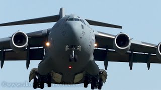 Super quiet Boeing C17 Globemaster take off and heavy touch the go  RAF Brize Norton 4K [upl. by Ytirahs268]