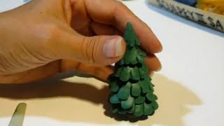 Tutorial Christmas Tree made with Polymer Clay cartoon style pretty easy no ornaments [upl. by Elleinwad677]