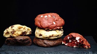 NYC Cookies  Levain Copycat Red Velvet Chocolate Chip Walnut amp Double Chocolate Chip Cookies [upl. by Bihas]