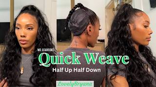 HOW TO HALF UP HALF DOWN QUICKWEAVE WITHOUT LEAVE OUT [upl. by Htepsle]