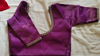 Very simple and easy neckline and sleeves design on a stitched blouse using a normal needle [upl. by Janean869]