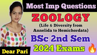 BSc 2nd Semester Zoology Paper 1 Most Important Questions 2024  Life amp Diversity DearPari [upl. by Gall29]