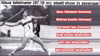 Javelin at Zevenaar Netherlands 19800618 Klaus Tafelmeier 8718 meters and 21 other attempts [upl. by Aitsirhc115]