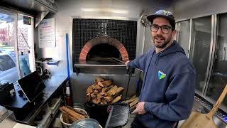 Starting the wood fired Mugnaini Forni Valoriani oven in the Sour Street Pizza food truck [upl. by Lynne617]