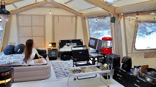 10°C winter camping in the snow in an inflatable tent with balcony [upl. by Zannini934]