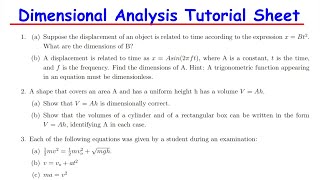 Dimensional Analysis Tutorial Sheet [upl. by Swart639]