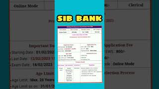 sib bank probationary officer vacancy 2023 viral latest job sib [upl. by Jonis]