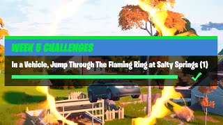 In a Vehicle Jump Through The Flaming Ring at Salty Springs 1  Fortnite Week 5 Challenges [upl. by Earahs]