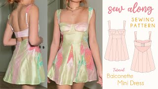 Balconette Mini Dress with Godets SEWING TUTORIAL  PATTERN [upl. by Thgirw]