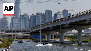 UAE struggles to recover after heaviest recorded rainfall ever hits nation [upl. by Ahsropal756]