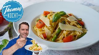 Schnelle Pasta mit grünem Spargel  super einfach und lecker [upl. by Walton729]