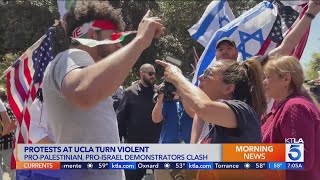 Protests at UCLA turn violent as proPalestinian proIsrael demonstrators clash [upl. by Serle]