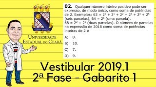 Resolução da prova de Matemática UECE  20191  2ª Fase  Questão 02  Gabarito 1 [upl. by Offen115]