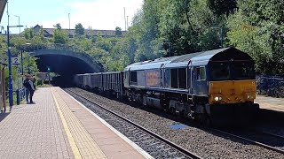 66302 amp 66741 Swanage Railway passing through Gerrards Cross with a HS2 Construction Train 180724 [upl. by Lerud223]