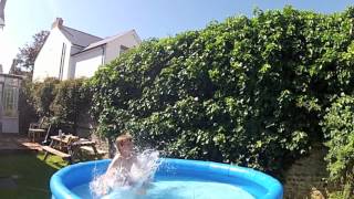 Slow Motion Jumping Into Inflatable Swimming Pool GoPro WVGA 120fps HD Hero 2 [upl. by Ahseiuqal]