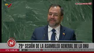 Canciller venezolano Yván Gil en la Asamblea General de la ONU 25 de septiembre de 2024 [upl. by Aenyl]