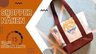 15 min Einkaufstasche nähen für Anfänger ✂ OHNE Schnittmuster ✂ Stofftasche nähen ✂ DIY Tasche [upl. by Valer]