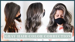 Gray Hair Color Correction  How to blend natural gray roots into silver hair including formulas [upl. by Llezo]