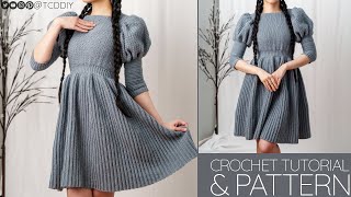 How to Crochet Puff Sleeve Dress  Pattern amp Tutorial DIY [upl. by Megdal]