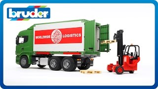 Bruder Toys SCANIA RSeries Cargo Truck with Forklift Attached 03580 [upl. by Nymsaj904]