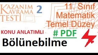 11 Sınıf Temel Düzey matematik  Meb Kazanım Testi 2  2022 2023  Bölünebilme  TYT  YKS  ALES [upl. by Horgan]