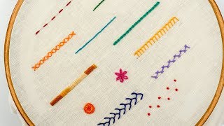 TOP 12 STITCHES IN HAND EMBROIDERY  Tutorial for Beginners [upl. by Noj596]