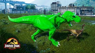 All Dinosaurs Fighting TRex Green vs IRex Black vs Spinosaurus Color Pack Jurassic World Evolution [upl. by Yslek]