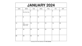 Free Printable January 2024 Calendar Templates With Holidays  Wiki Calendar [upl. by Stesha914]