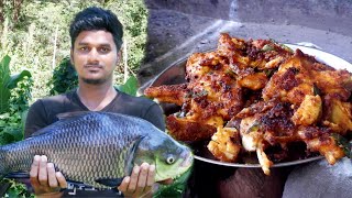 CATLA FISH FRY  CLEANING amp COOKING SKILL  Fish Fry Recipe cooking in village [upl. by Nezah]