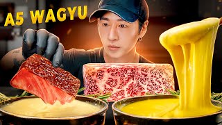 ASMR JAPANESE A5 WAGYU with STRETCHY CHEESE FONDUE amp YAKINIKU SAUCE MUKBANG  COOKING amp EATING ASMR [upl. by Ane]