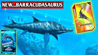 NEW BARRACUDASAURUS UNLOCK LEVEL 40 AND FIRST BATTLE  JURASSIC WORLD THE GAME [upl. by Sass]