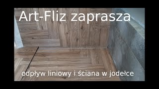 Odpływ liniowy i ściana z płytek 120x20 w jodełkę [upl. by Einohpets]