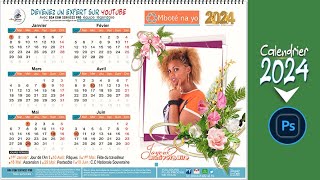 Comment faire un calendrier 2024 sur Photoshop Tuto Photoshop en français [upl. by Arul]