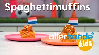 Hartige muffins van spaghetti en vegetarische balletjes  recept Allerhande Kids [upl. by Scarlett]