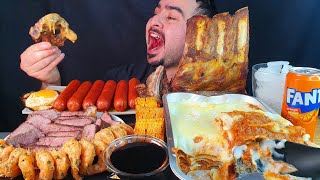 ASMR EATING SAUSAGE FRIED SHRIMPS CORN LASAGNE ROAST BEEF BEEF BACK RIPS [upl. by Ark]