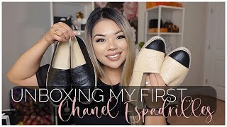 GOT MY FIRST CHANEL ESPADRILLES FIRST IMPRESSIONS 💖  MINI UNBOXING AT THE END [upl. by Aytak]