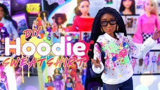 DIY  How to Make Doll Hoodie Sweatshirt PLUS Paint Splatter Effect amp Mini Room [upl. by Kerns]