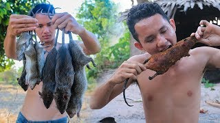 Primitive Technology Find rat mouse in rice field  Grilled rat eating delicious [upl. by Ynned]