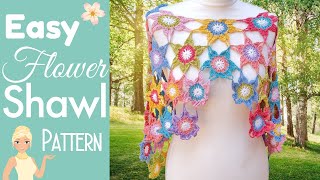 Never Ending Flower Shawl Crochet 🌸 Easy Crochet Floral Shawl Tutorial [upl. by Ahsirahc]