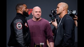 Tyron Woodley vs Robbie Lawler UFC Press Conference Staredown  MMA Fighting [upl. by Eiltan]