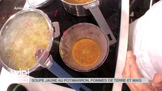 RECETTE  Soupe jaune de potimarron pommes de terre et maïs [upl. by Alleoj]