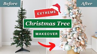 HOW TO MAKE A CHEAP CHRISTMAS TREE LOOK EXPENSIVE AND GLAMOROUS  Extreme Christmas Tree Makeover🎄 [upl. by Izmar329]